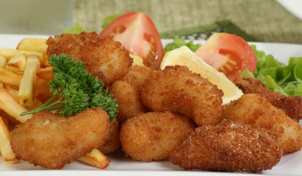 breaded scampi and chips