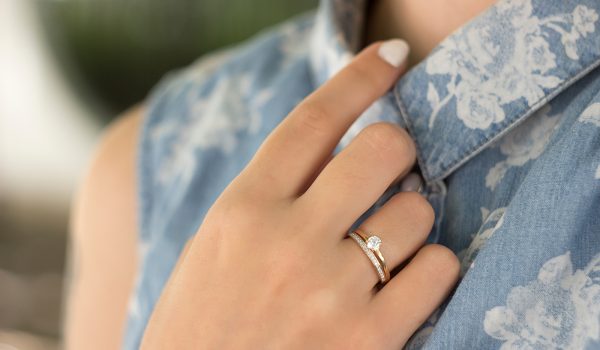 A gold ring with white stones