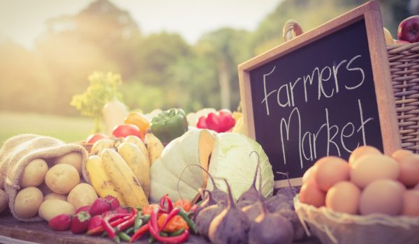 Farmers Market Sign and Produce