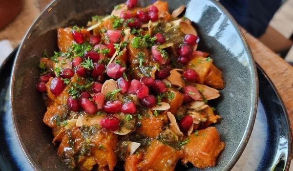 squash chimichurri with pomegranate