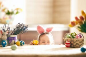 little girl wearing bunny ears for Easter